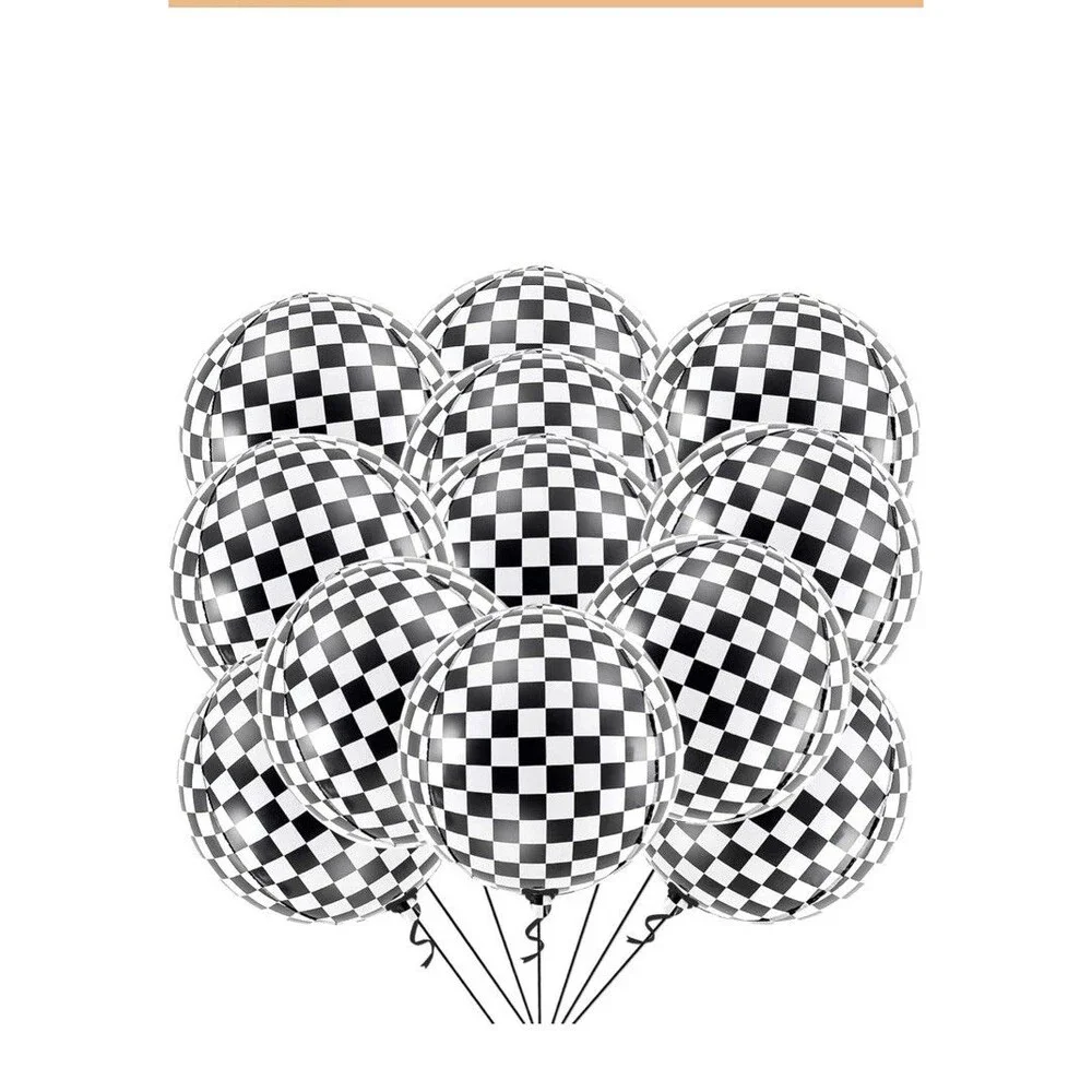 , Black and White Checkered Balloons - 22 Inch, Pack of 12 | Race Car Balloon...